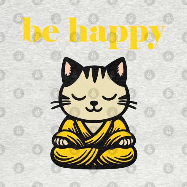 Cute Be Happy Meditating Cartoon Monk Cat by Elvdant